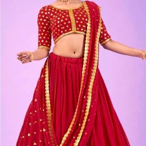 Size 32, red lehenga.